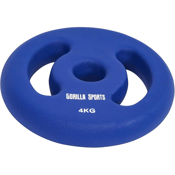 Набір неопрентових млинців для штанги Gorilla Sports 8 кг (2×4 кг), чавунні з ручками, 30/31 мм