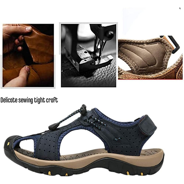 Чоловічі сандалі Asifn для туризму, шкіра, водонепроникні, закритий носок, сині (43/44 EU)