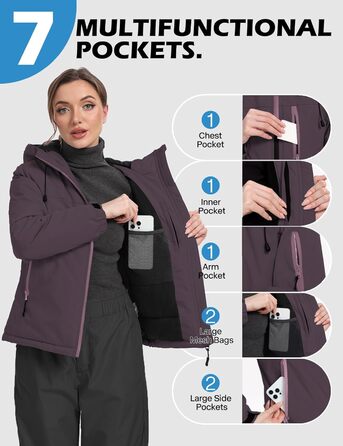 Жіноча лижна куртка GEMYSE з інтегрованими лямками. Тепла зимова куртка, водонепроникна, вітронепроникна та дихаюча. Снігова куртка для активного відпочинку. Колір: L Morgenviolett
