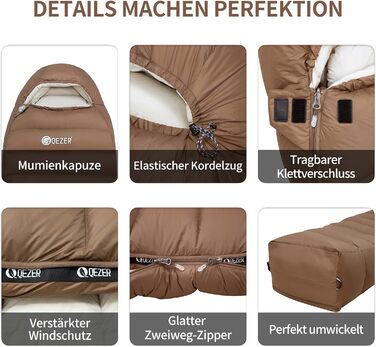 Пуховий спальний мішок для дорослих та дітей, легкий зимовий спальник Outdoor 8°C ~ -30°C для кемпінгу та альпінізму з 650 FP гусячим пухом