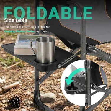 Крісло для кемпінгу OVERMONT: складне, з підспівателем та сумкою-холодильником - до 180 кг, чорне