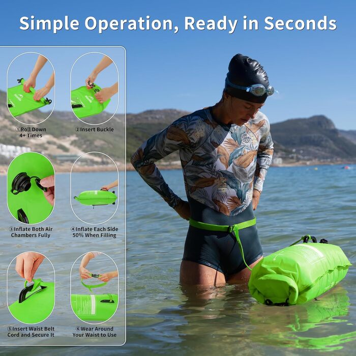 Надувна плавуча точка Naturehike 18L з двома повітряними камерами. Водонепроникний сухий мішок/пляжний мішок з регульованим поясом для плавання та відпочинку на пляжі (зелений, 18л, оновлена версія)