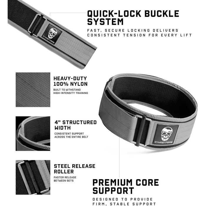 Пояс для важкої атлетики Gymreapers Schnellverschluss Сірий (4 дюйми, неопрен, металева пряжка) для бодібілдингу, пауерліфтингу, крос-тренінгу