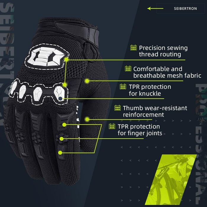 Рукавички велосипедні Seibertron Dirtclaw, гелеві, напівпальці, чорні, розмір L (юніор), для мотоцикла, BMX, MTB, спорту. Нековзні, ударостійкі, дихаючі.