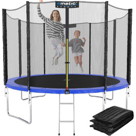 Батут KINETIC SPORTS Salto Plus Outdoor для дітей: Ø 183/244/305/366/400/430/490 см - Комплект з сіткою, захисним бордюром та сходами, до 160 кг