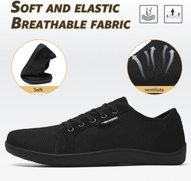 ASHION Взуття для ходьби та бігу без шкарпеток (44 EU, широкі, чорні)