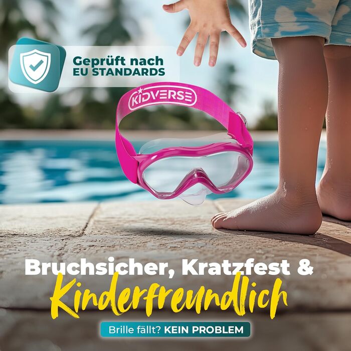 Набір для снорклінгу KIDVERSE для дітей - маска та трубка для дівчаток та хлопчиків (5-16 років). Маска з регульованим ремінцем, рожевий колір.