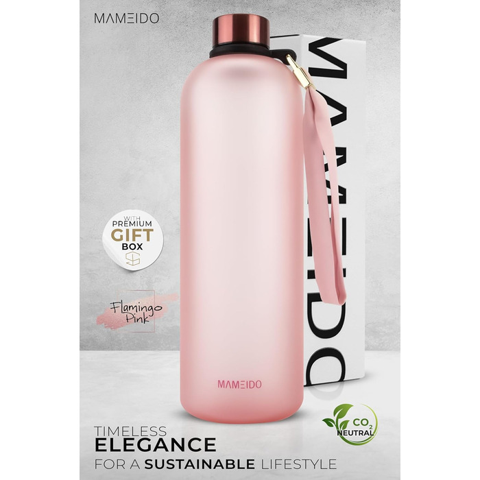 Пляшка для води MAMEIDO 1,5 л з маркуванням часу, для газованої води, BPA Free, герметична, спортивна, рожевий фламінго