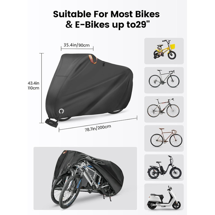 Водонепроникний намет для велосипедів Ohuhu на 2 велосипеди, 200 x 110 x 90 см, захист від пилу, дощу, УФ-променів, з отворами для замка та сумкою