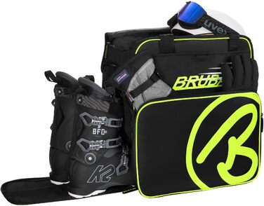 Чохол для лижних черевиків BRUBAKER Super Champion з відділенням для шолома та рюкзак - Чорний/Неоновий жовтий