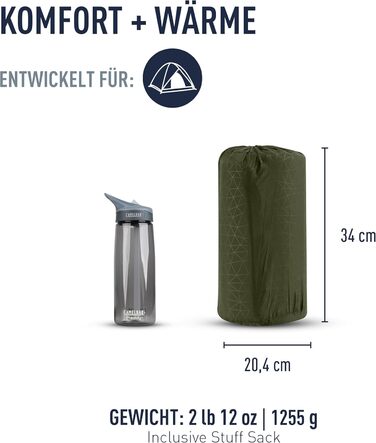 Килимок для кемпінгу Sea to Summit Camp Pro Sef Infating - великий, теплий, з вовною, комплект для ремонту, система підйому, 4 пори року, 198x64 см, 1185 г