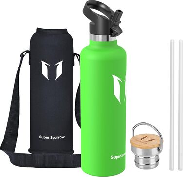 Фляга Super Sparrow з нержавіючої сталі - 350мл/500мл/620мл/750мл/1л - Термос-фляга, без BPA, для дітей, спорту, школи, фітнесу - з 2 кришками