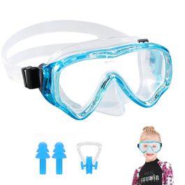 Набір для снорклінгу для дітей HIKOTEY, сухий снорклінг, маска для плавання з антизапотіваючим покриттям, водонепроникні вушні затички, блакитний (B1-Blau 2)