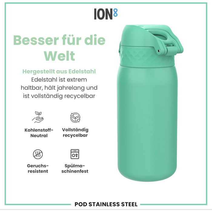 Дитяча пляшка для напоїв ion8 Evo Petrol, 400 мл, неізольована, з клапаном, не протікає, з ручкою, легко миється