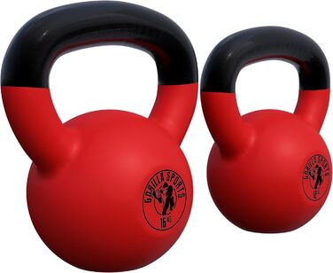 Гиря GORILLA SPORTS 2-32 кг, чавунна, вінілова, для фітнесу та силових тренувань