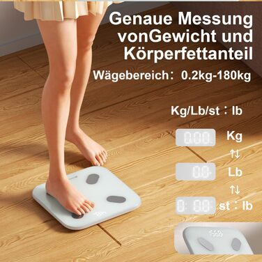 UNIWEIGH Розумна вага для вимірювання ваги тіла, Bluetooth вага для аналізу складу тіла, BMI, жир, м'язи, білок, максимальне навантаження 180 кг