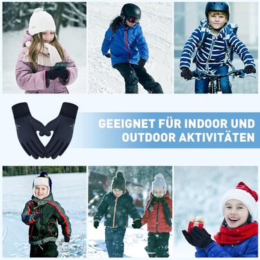 Дитячі рукавички EEFOW зимові з екраном сенсора: термо рукавички з флісу для їзди на велосипеді, бігу, з антиковзким покриттям (для хлопчиків та дівчаток 4-12 років, чорні та сині) чорні та червоні (приблизно 6-8 років, сині)