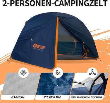 Намет кемпінговий купольний Campingzelt на 1-2 особи, водонепроникний, вітростійкий, 3-4 сезони, 1.85/2.3 кг, для туризму, кемпінгу та активного відпочинку (синій)