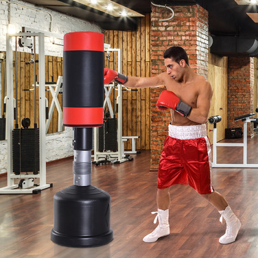 Боксерська груша HOMCOM стоячи Boxing Dummy 158-186 см Висота регулюється для боксерських тренувань і фітнесу, чорно-червона