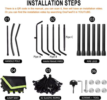 Міні-батут ONETWOFIT 122 см для занять спортом вдома та на вулиці, з регульованою ручкою, фітнес-батут, кардіотренування, зелений