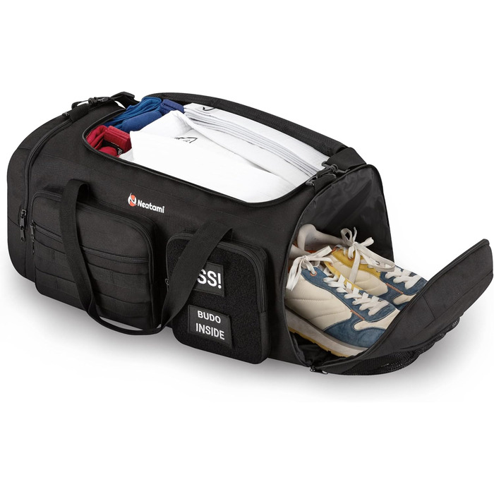Спортивна сумка для бойових мистецтв 50L чорна для дзюдо, джиу-джитсу, карате з окремими відділеннями та відділенням для взуття