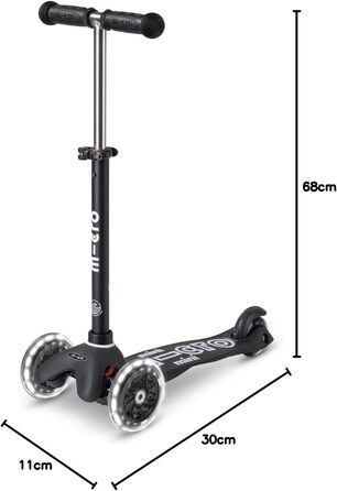 Самокат дитячий Micro Deluxe Kinder Schwarz ECO з регульованим кермом та світловими колесами для хлопчиків і дівчаток