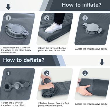 Надувний килимок для кемпінгу з інтегрованим насосом, 12.7 см, з подушкою, компактний для подорожей, туризму та відпочинку на природі (Оранжево-Чорний)