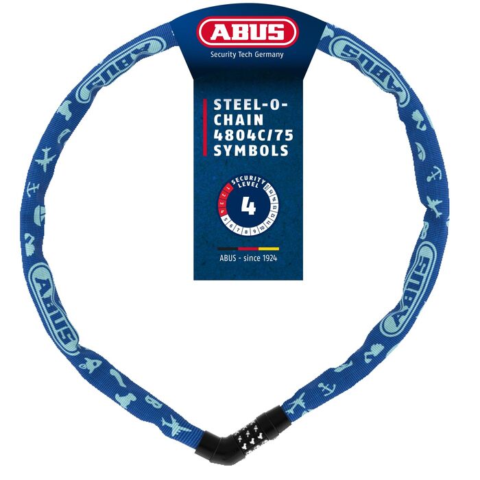 Дитячий ланцюговий замок на кодовий замок ABUS Steel-O-Chain 4804C SYMBOLS, синій, 75 см, рівень безпеки 4