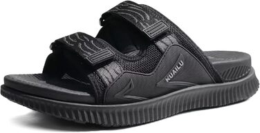 Чоловічі спортивні сандалі KuaiLu з м'якою устілкою, ортопедичні для фасціїту, для активного відпочинку та походів, легкі, відкриті, з регульованою застібкою-липучкою, чорні, 45 EU