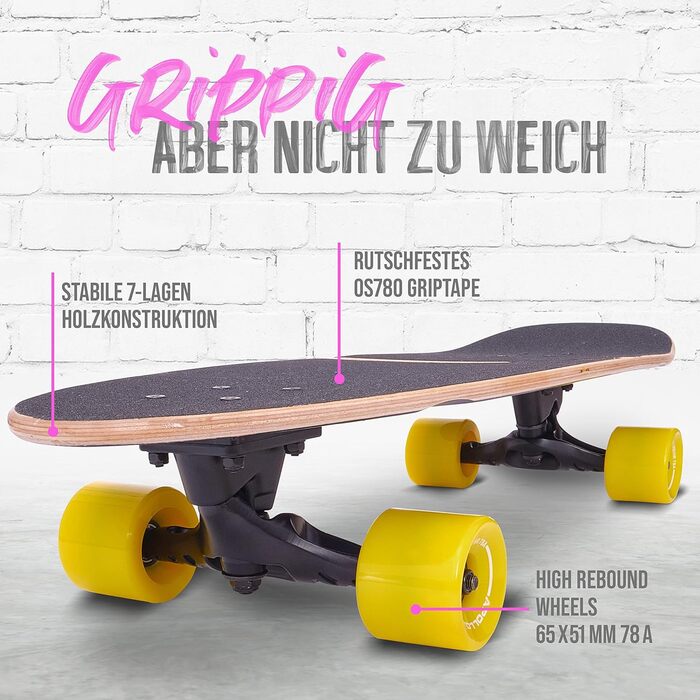 Apollo Surfskate Pro: Лонгборд для дорослих та дітей (Miami Sunset) | Круїзер для стрітсерфінгу, карвінгу та пампінгу | Якісна Surf Skate вісь