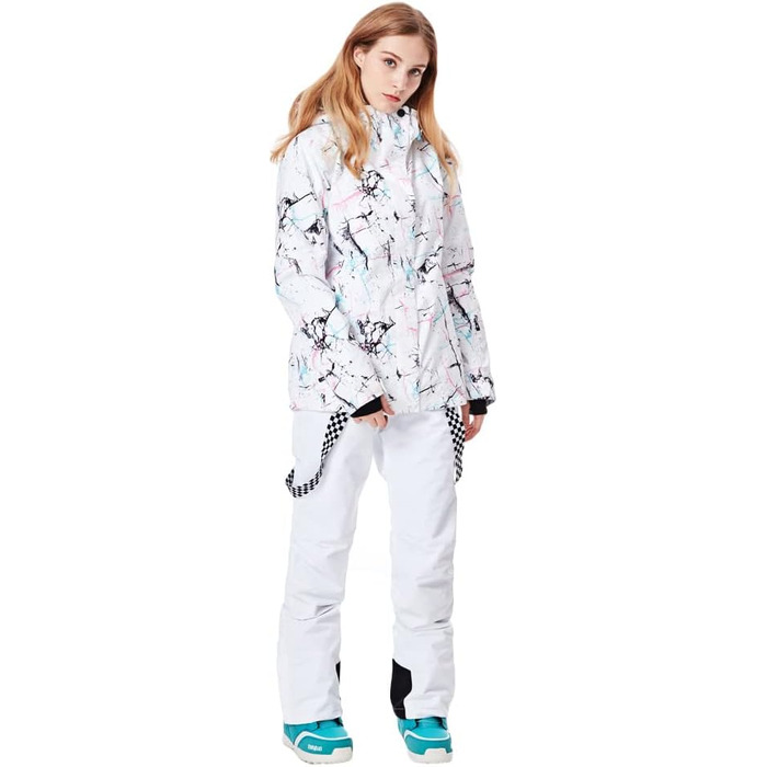 Жіночий сніговий комбінезон HOTIAN: водонепроникний, вітронепроникний, теплий, для катання на лижах, сноуборді, походів та альпінізму. SMN M 2colorful+white