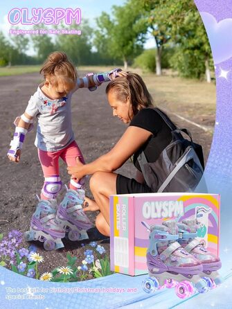 Ролики для дітей дівчаток з блискучими сердечками та світлодіодними колесами, 4-разово регульовані, ролики для початківців, ідеальний подарунок на день народження або Різдво, фіолетовий