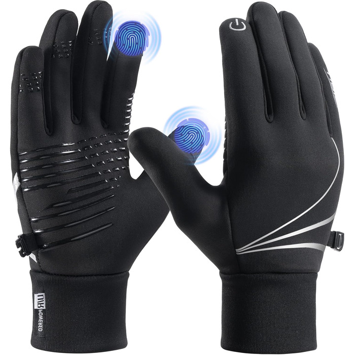 Рукавички PUIOU для чоловіків та жінок, теплі зимові рукавички для велосипеда, спортивні рукавички з сенсорним екраном, чорні (L)