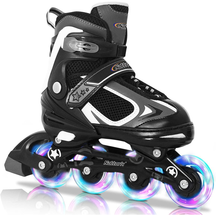 Роликові ковзани Nattork для дітей з підсвічуванням коліс, чорні (27-31)