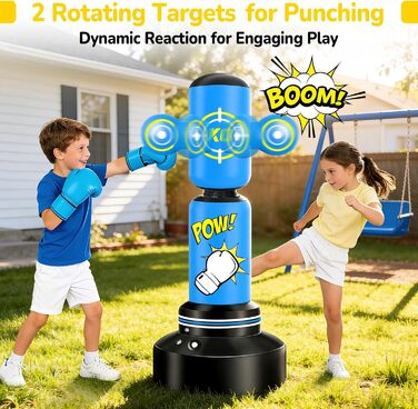 Дитячий боксерський мішок на 360° з підставкою 165 см, комплект з боксерськими рукавичками та електричним насосом, для дітей 6-14 років, ідеальний подарунок для карате