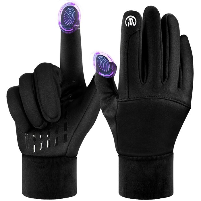 Теплі велосипедні рукавички для чоловіків та жінок - термо рукавички з сенсорним екраном, чорний, XL