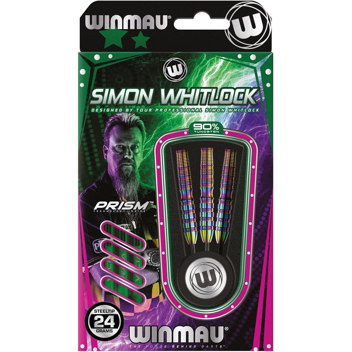 Дротики WINMAU Simon Whitlock Urban World Cup 24 г, професійні, сталевий наконечник, вольфрам, з крилами та стрижнями (хвилясті)