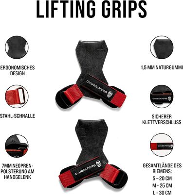 Гриппи для важкої атлетики Gymreapers (пара) для станової тяги, паверліфтингу та веслування, неопренові лямки-захисники для рук (Червоний, S)