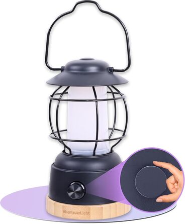 LED кемпінговий ліхтар Abenteuerlicht - вологостійка акумуляторна лампа для кемпінгу з тривалим часом роботи (200 годин), регульована яскравість, 2 колірні температури, 390 люмен, USB-зарядка