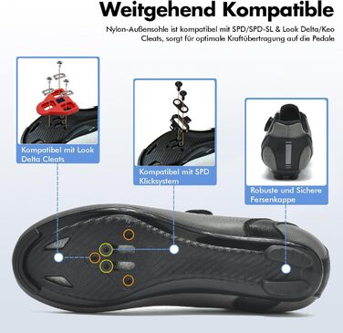 Велосипедні шкарпетки для чоловіків та жінок, шосейні велотуфлі, сумісні з SPD, SPD-SL, Look Delta/Keo | Універсальні велотуфлі для Peloton, шосе та велотренажери | Легкі та дихаючі, 40 EU, сірі