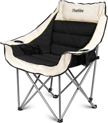 Великий складаний стілець для кемпінгу Thallike, XL, з підлокітниками, для дорослих, для відпочинку на природі, риболовлі, спорту (Чорний)