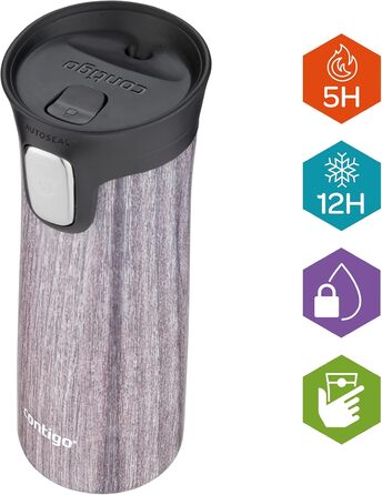 Термокухоль Contigo Pinnacle Autoseal 420 мл, нержавіюча сталь, дерев'яний колір (Blonde Wood), ізольований, герметичний, для кави та чаю, BPA-free