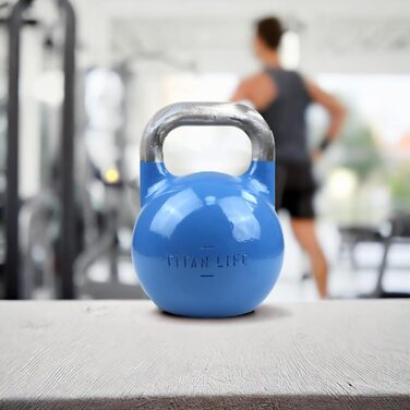 TITAN LIFE PRO Гиря для кросфіту 12 кг, сталева, професійна, з великою основою, для змагань, синя