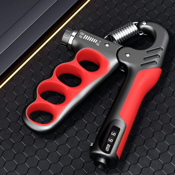 Регульований тренажер для кисті та передпліччя з лічильником навантаження 5-100 кг, механічний тренажер для сили, реабілітації, скелелазіння, фітнесу та зняття стресу (червоний)