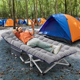 Розкладне ліжко-крісло для кемпінгу з матрацом, сірою. Висока вантажопідйомність, з бічною кишенею, для відпочинку на природі та вдома.