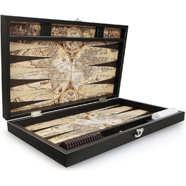 Набір для гри в нарди Trendy Antique Map XXL з картографічним дизайном, розкладне поле з екошкіри, 49 x 30 x 6 см, з 30 шашками та 2 кубиках – турецька якість