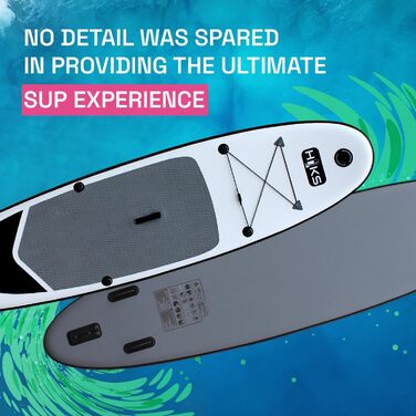 Надувна SUP-дошка HIKS 10.6ft (3,2 м) сірого кольору з веслом, насосом, рюкзаком і страховкою, універсальна для всіх рівнів, ідеально для початківців