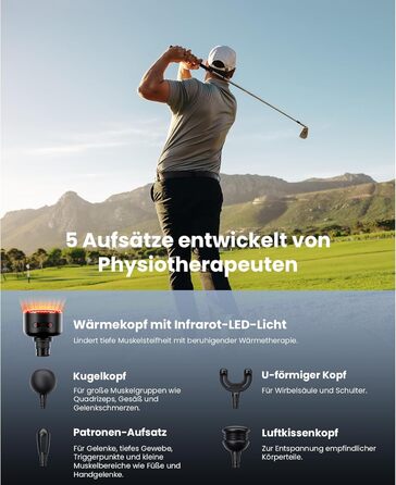 Масажер для м'язів Bob and Brad Q2 Ultra з інфрачервоним нагрівальним насадкою, портативний, тихий, для зняття м'язового болю, чорний + інфрачервоний нагрів