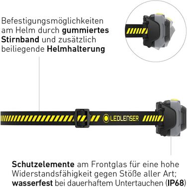 Ліхтар налобний Ledlenser HF4R Work 500 Lumen, акумуляторний, водонепроникний IP68, з червоним світлом, чорний/жовтий