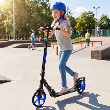 COSTWAY Розкладний електросамокат з дзвіночком та підніжкою, регульована висота керма, для дітей та дорослих (блакитний)